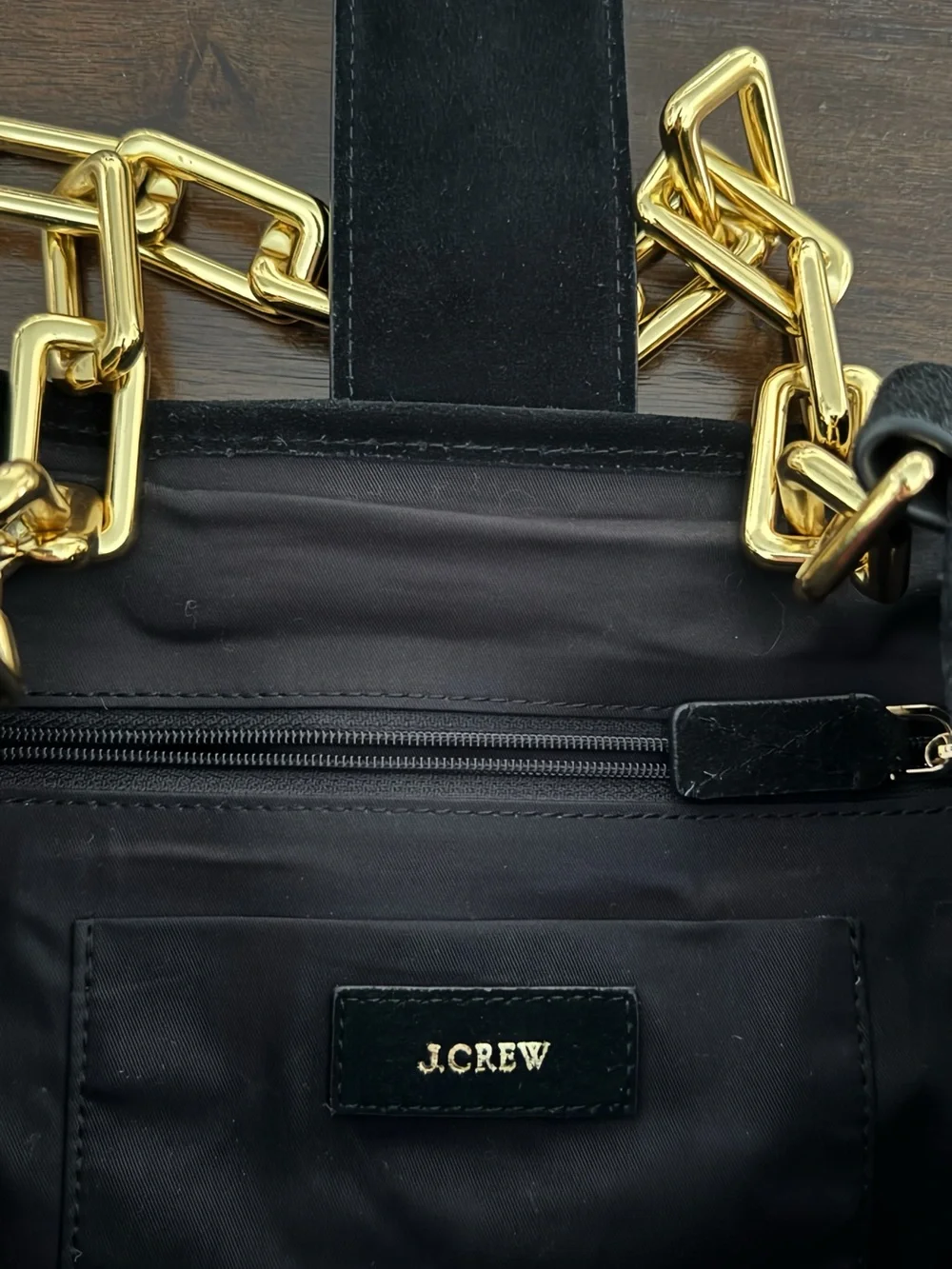 J.Crew - Berkeley Black Suede Chainlink Shoulder Hobo Bag w/ Gold Hardware